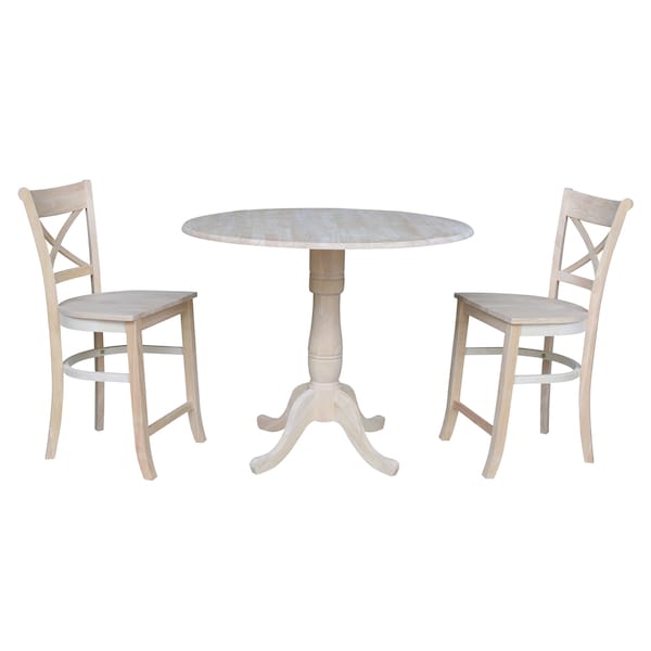 International Concepts Round 42 in Rd Ped Gathering Ht Table, 2 Stools, Unfinished, Ready to Finish, 42 in W, 42 in L, Wood K-42DPT-S312-2 - main